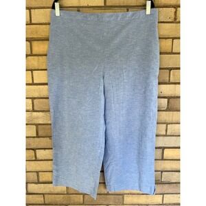 Alfred Dunner Light Blue Linen Blend Elastic Back Cropped Pants Size 18